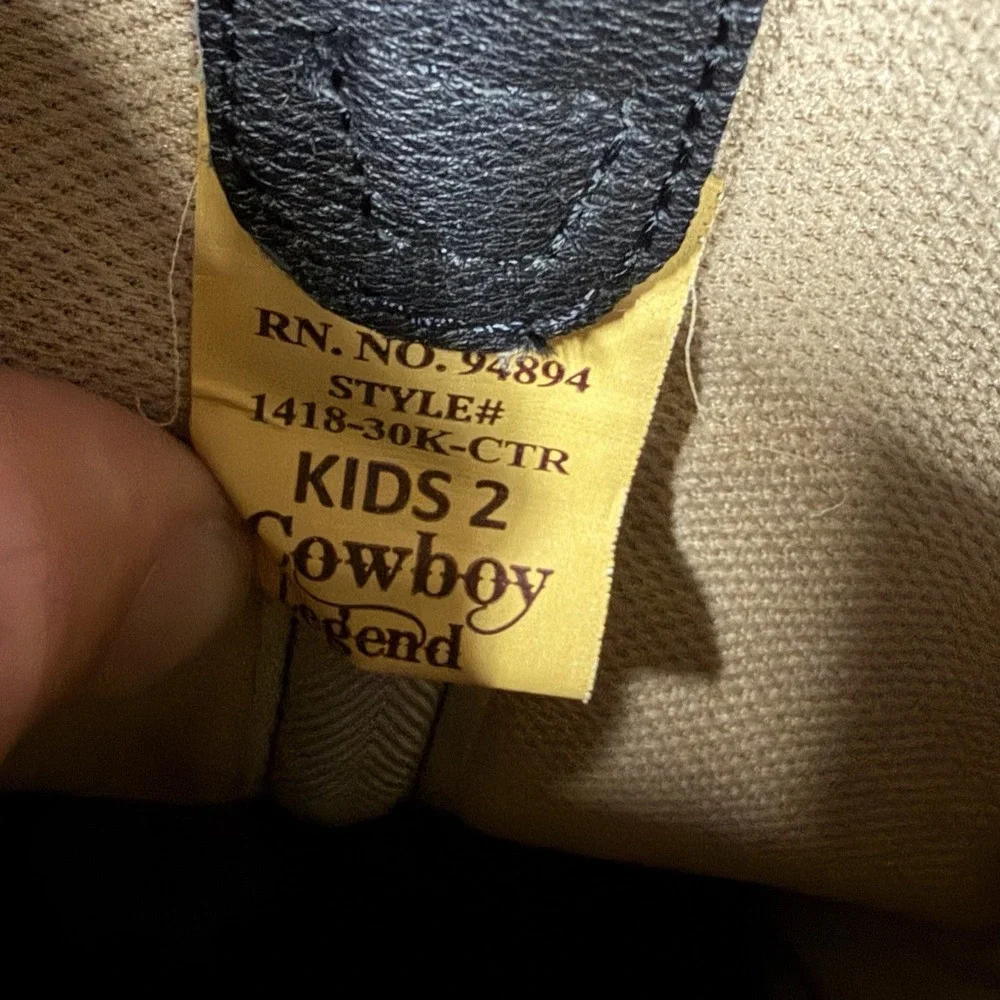 Cowboy Legend Kids Size 2 Black Western Cowboy Boots Square Toe 1418-30K-CTR